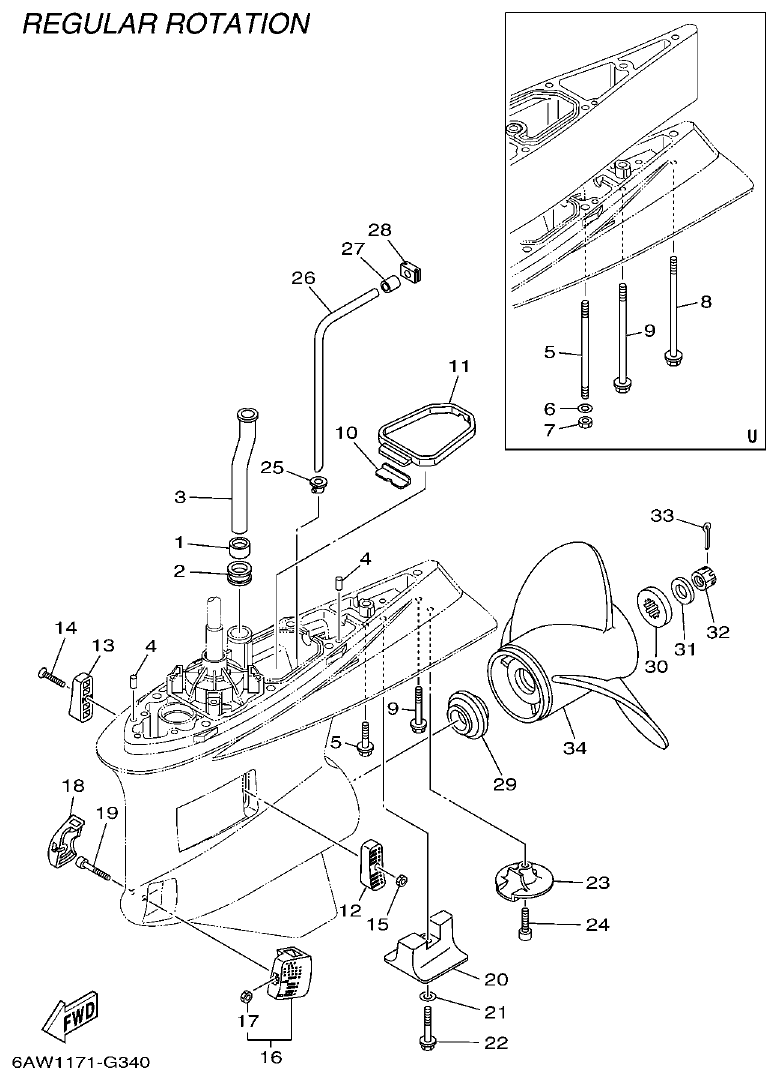Yamaha F350AET, FL350AET LOWER CASING & DRIVE 2 parts diagram